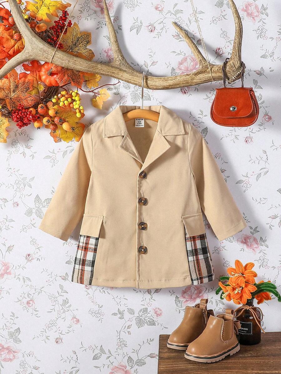 Baby Boy Contrast Plaid Flap Detail Trench Coat