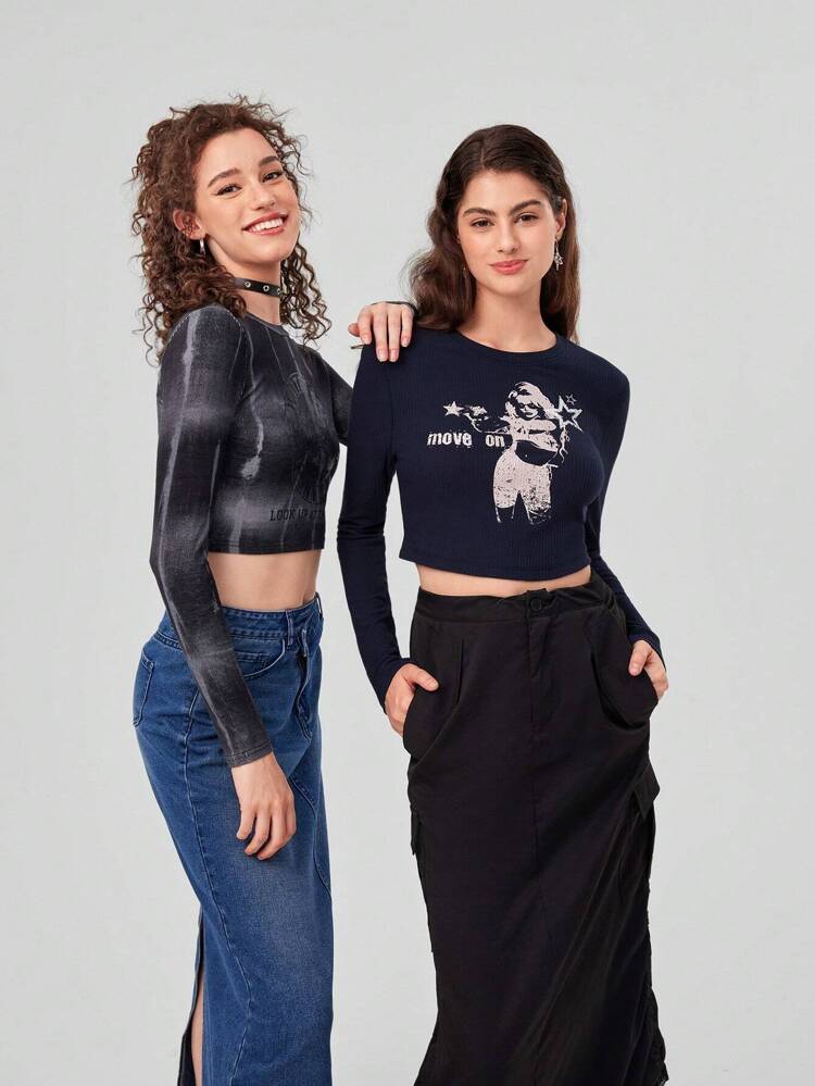 Cartoon Character Print Crop T-shirt