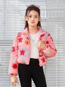 SHEIN Tween Girl 1pc Cartoon Graphic Padded Coat - Multicolor - View 1