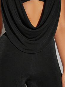 SHEIN BAE con fruncido delantero de espalda abierta Top halter & bajo con nudo Pantalones ajustados