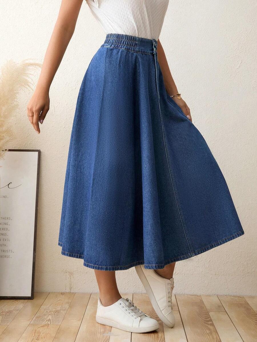 SHEIN LUNE Cao eo Pháo sáng Váy Denim - Rửa tối - Xem 1