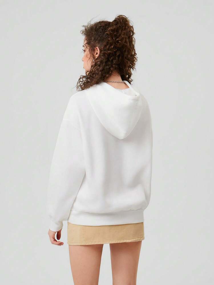Women's Hooded Sweatshirt With Bear Print & Drawstring