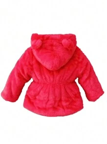 Young Girl Zip Up Hooded Flannel Coat - Red - View 3