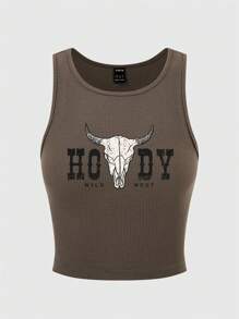 SHEIN Unity Letter Graphic Crop Tank Top - Coffee Brown - View 1