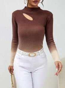 GENKIRA Áo len cổ cao kiểu ombre khoét eo, chất liệu dệt kim, thích hợp cho mùa thu đông. - Nhiều màu - Xem 5