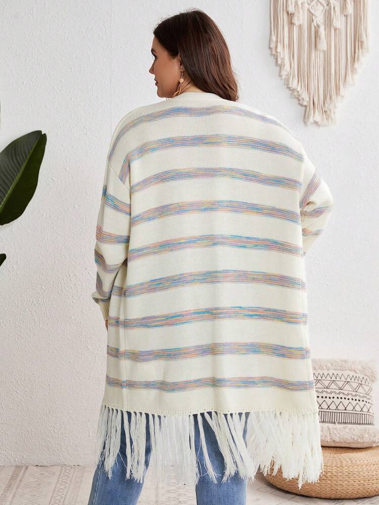 Plus Size Striped Casual Cardigan