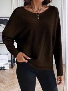 SHEIN Essnce Chất rắn tay cánh Áo len - màu nâu - Xem 6