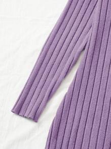 SHEIN LUNE Hơn Chất rắn Gân đan Đầm - Màu tím hoa cà - Xem 5