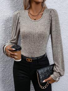 SHEIN LUNE 水溶蕾絲拼接T恤 - 卡其色 - 查看 6