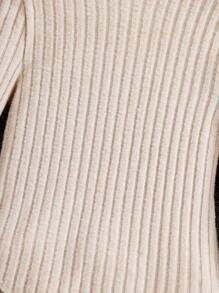 Tween Girl Lettuce Trim Ribbed Knit Bodysuit - Apricot - View 3