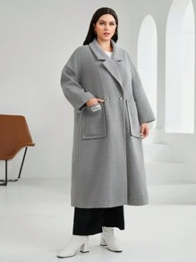 Mulvari Plus Double Pocket Letter Patched Detail Drop Shoulder Overcoat - Dark Grey - View 4