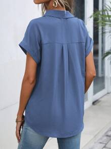 Wandoria Solid Batwing Sleeve Button Front Shirt - Dusty Blue - View 2