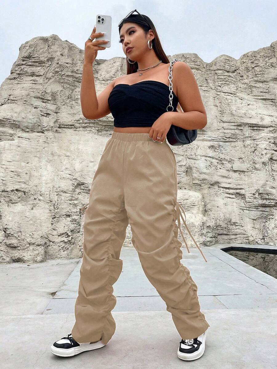 Flirla Hơn Bên dây rút Xù Quần - Lạc đà - Xem 1