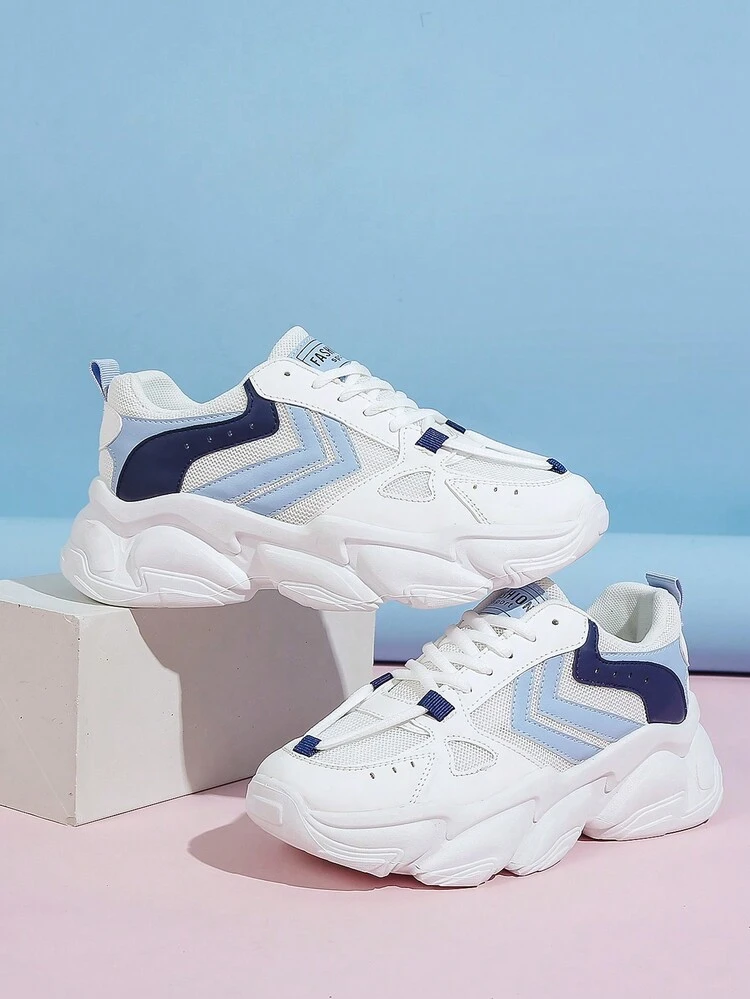 Zapatos Deportivos Informales Con Cordones Y Suela Gruesa Para Mujer, Moda De Otoño E Invierno, Estilo Zapatillas De Deporte Gruesas Blancas - Multicolor - Ver 1