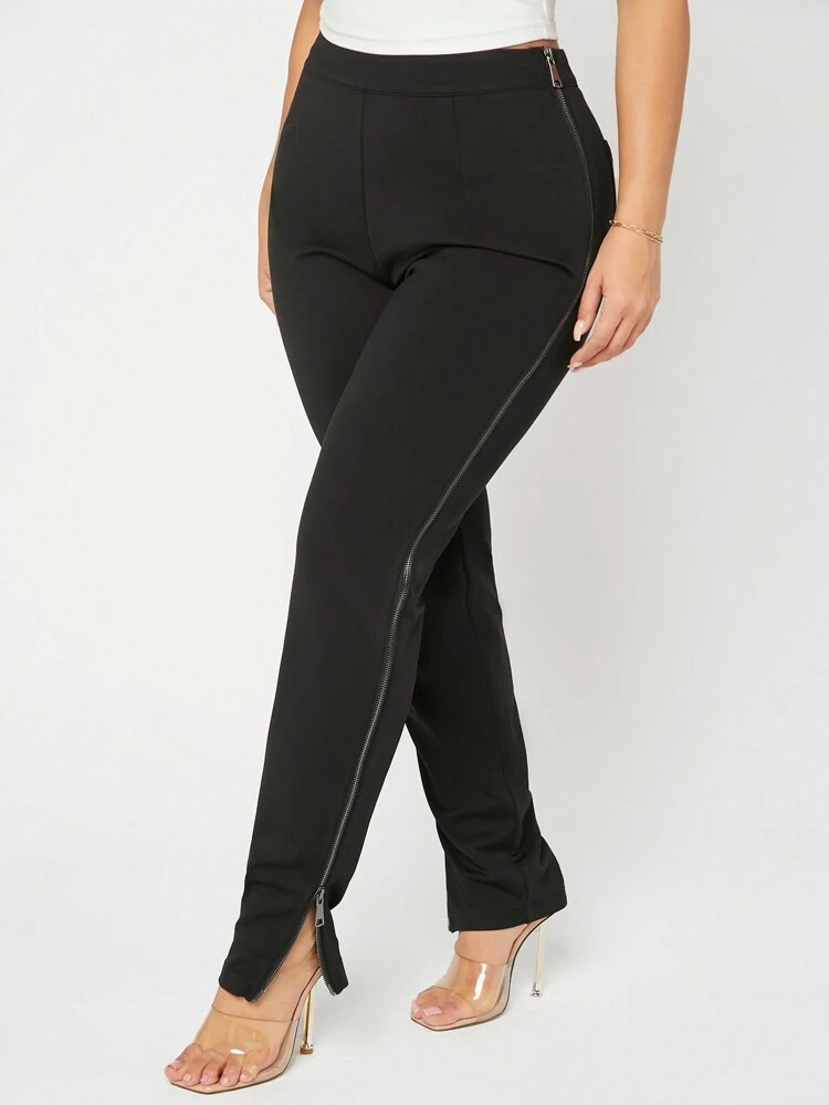 Solid Zipper Side Leggings