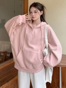 Dazy Star 素色插肩袖抽繩連帽衫 - 粉色 - 查看 1