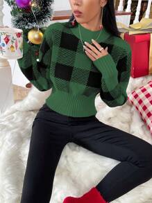 SHEIN Unity 大方格圖案落肩袖套頭毛衣 - 彩色 - 查看 7