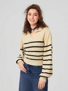Forever 21 1pc Women's V-neck Stripe Sweater