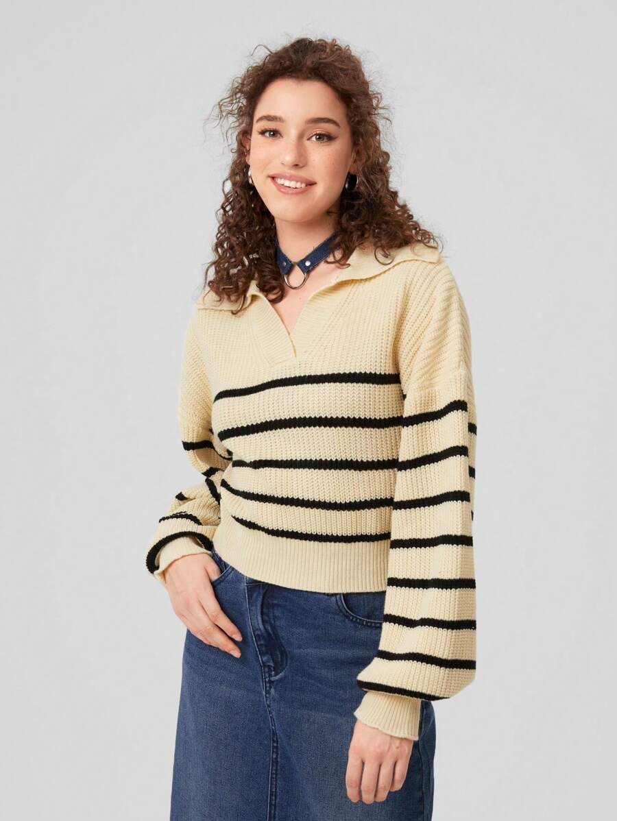 Forever 21 1pc Women's V-neck Stripe Sweater