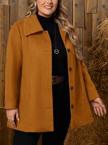 EMERY ROSE Plus Slant Pocket Single Breasted Overcoat