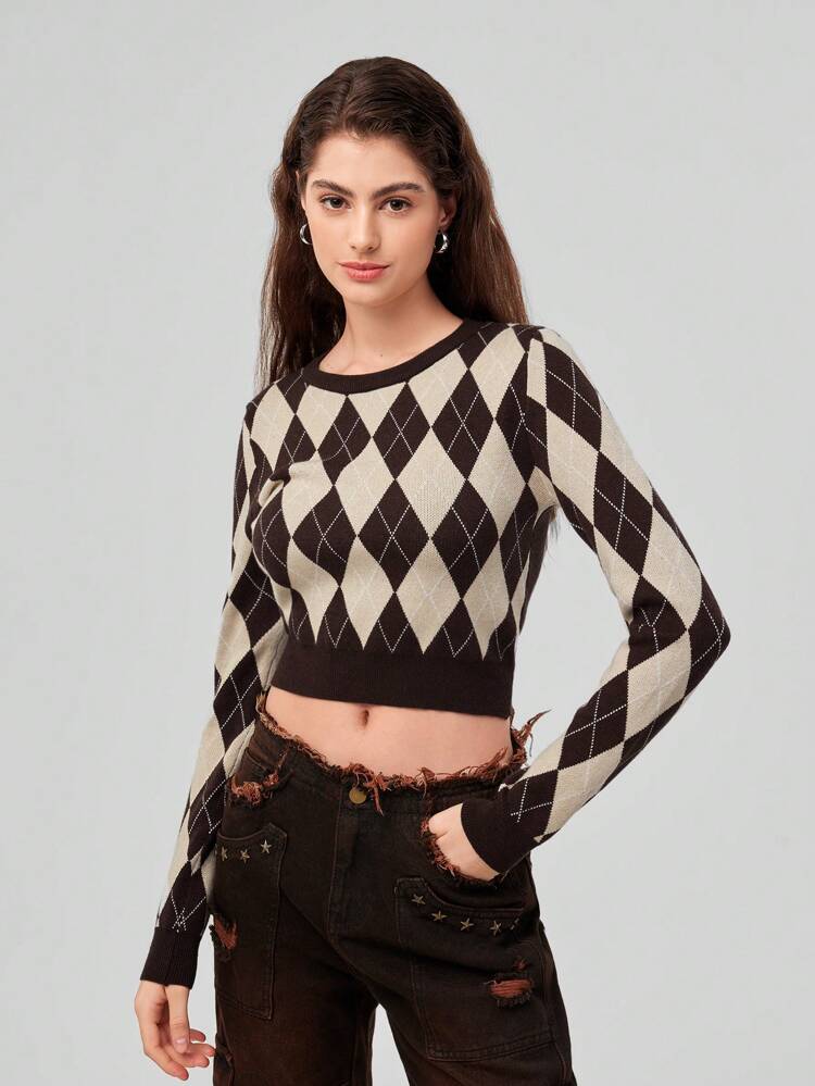 Diamond Pattern Cropped Sweater