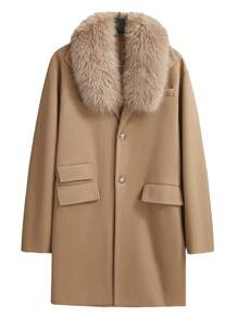 Manfinity Homme 寬鬆版型男士呢大衣,採用博格領和翻邊細節設計 - 駝色 - 查看 5