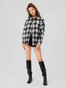 Forever 21 女式格子下垂肩襯衫