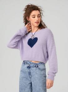 Forever 21 1pc Heart Pattern Drop Shoulder Sweater