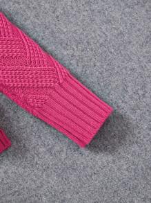 Tween Girl Mock Neck Drop Shoulder High Low Hem Sweater - Hot Pink - View 4