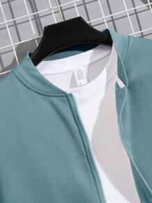 Manfinity Dauomo 男士拉鏈開襟飛行員夾克不帶T恤 - 霧霾藍 - 查看 7