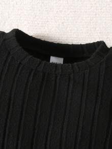 SHEIN Tween Boy Letter Patched Detail Pullover & Sweatpants & Hat - Black - View 6