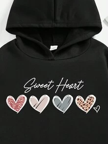 少女爱心标语图案卫衣 - 黑色 - 查看 3