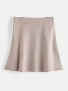 SHEIN BASICS Talla grande Falda de punto de talle alto tejido de canalé - Caqui - Ver 1