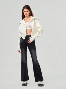 Forever 21 女士超大翻領休閒合身針織開衫 - 米色 - 查看 5