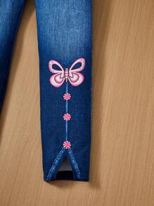 SHEIN Chica preadolescente Leggings con estampado de mariposa bajo con abertura
