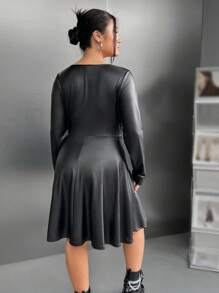 SHEIN Privé Plus Zip Up Flare Hem Dress - Black - View 4