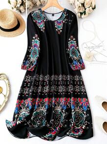 EMERY ROSE Hơn In hoa Tay áo lồng đèn Đầm - màu đen - Xem 1