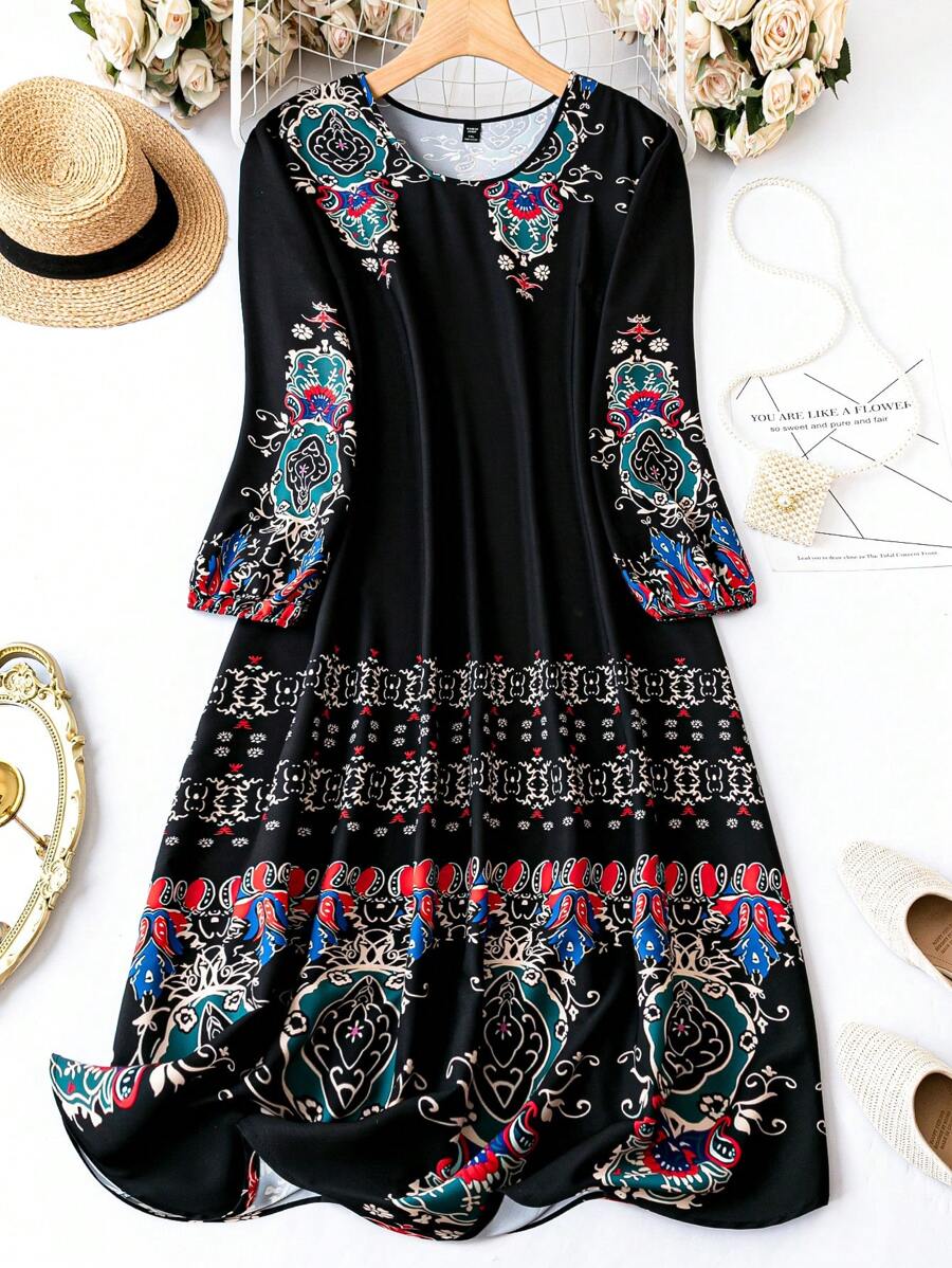 EMERY ROSE Hơn In hoa Tay áo lồng đèn Đầm - màu đen - Xem 1