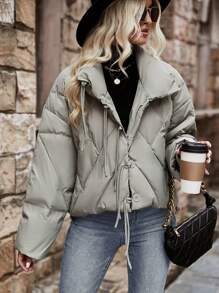 SHEIN LUNE Abrigo con botón delantero de hombros caídos