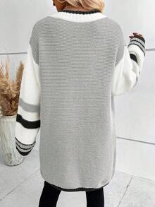 SHEIN Frenchy Mẫu sọc Túi Kép Thả vai Áo len Duster - Nhiều màu - Xem 2