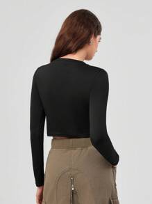 Forever 21 Women's Short Crop Top With Rhinestone Letter Design - Black - View 2