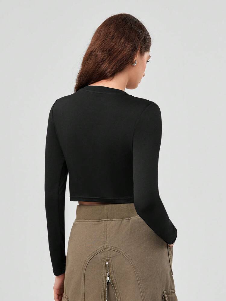 Women's Short Crop Top With Rhinestone Letter Design