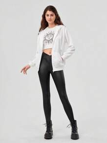 Forever 21 V 型腰緊身褲 - 黑色 - 查看 3