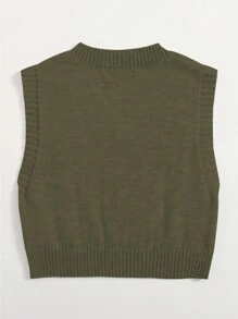 SHEIN Unity Cable Knit Sweater Vest - Army Green - View 2