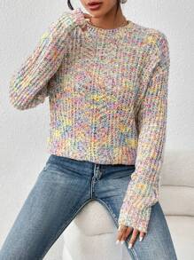 SHEIN Essnce 段染落肩袖套頭毛衣 - 彩色 - 查看 1