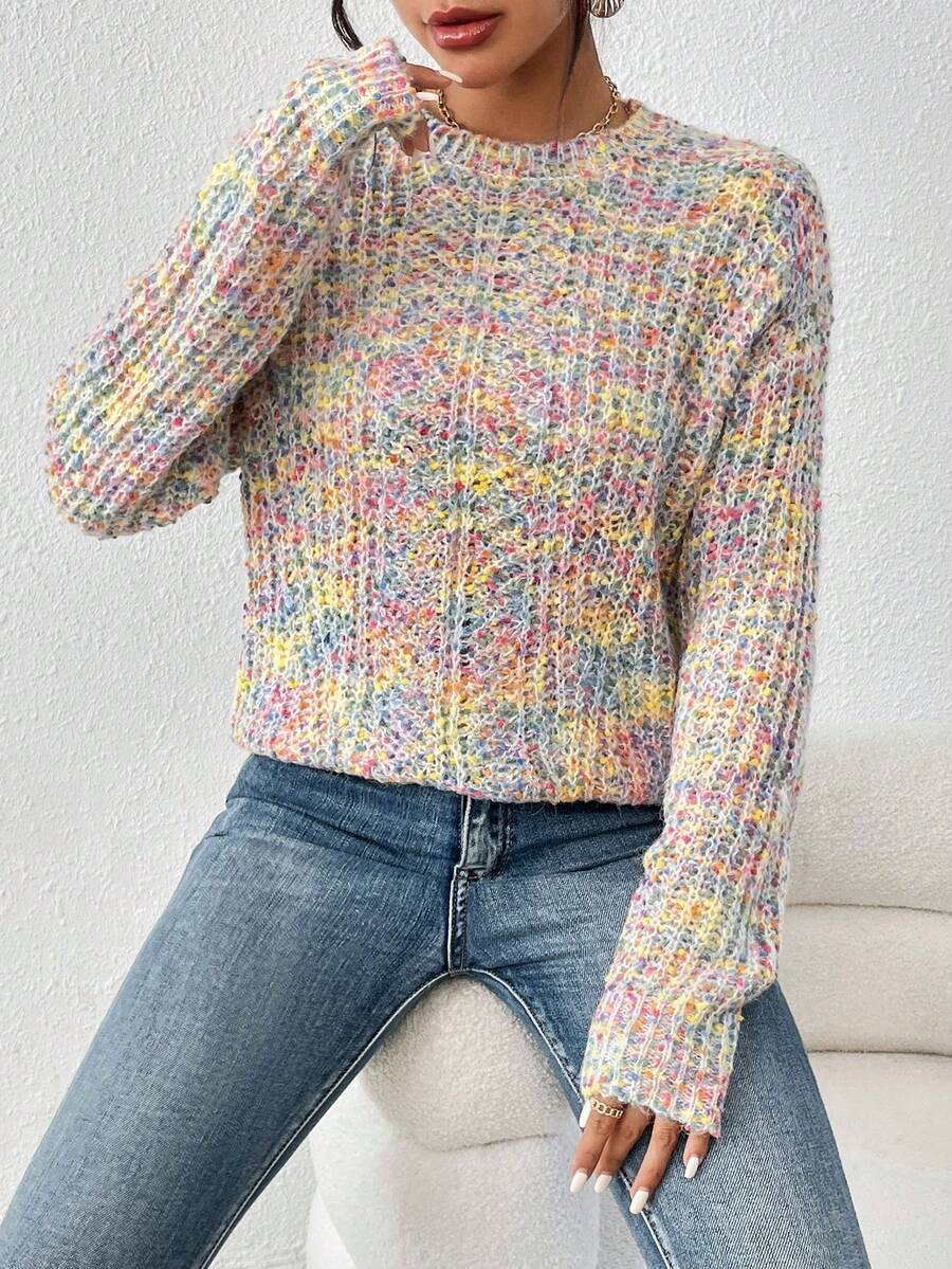 SHEIN Essnce 段染落肩袖套頭毛衣 - 彩色 - 查看 1