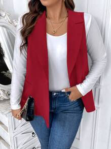 SHEIN Unity Plus Lapel Neck Open Front Vest Blazer For New Year Clothes - Red - View 6