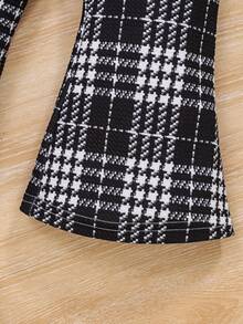 SHEIN Baby Girl Mock Neck Tee & Plaid Print Pants - Black and White - View 4