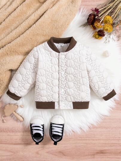 SHEIN Baby Girl Dog Embossed Contrast Trim Bomber Quilted Coat