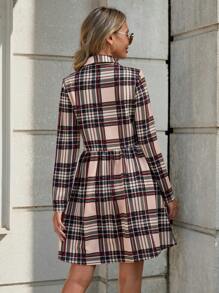 SHEIN LUNE 女士格紋紐扣前裙子,腰部設計 - 彩色 - 查看 2